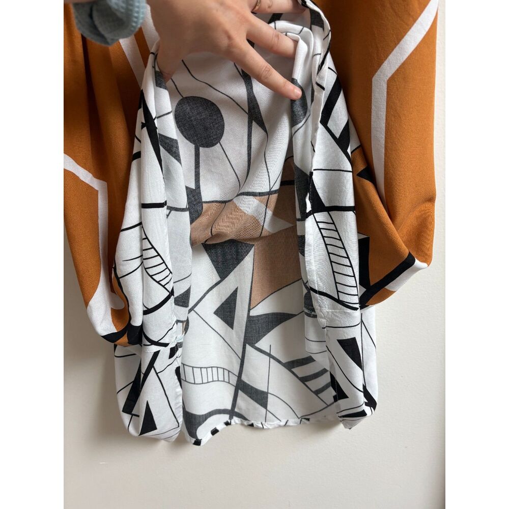 Abstract Yellow Sundress Geometric M Shift Flutter 90s Pocket Vtg Buenas Duster - Picture 6 of 8